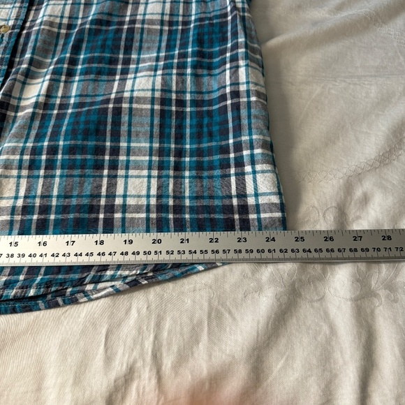 Wrangler Men's Teal Blue Plaid Short Sleeve Western Cowboy Button Up Shirt XL - Picture 11 of 12
